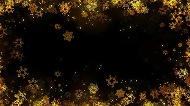 Christmas golden snowflakes frame with alpha, looped.
