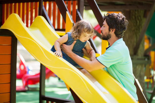 Little Kid On Playground, Children's Slide.