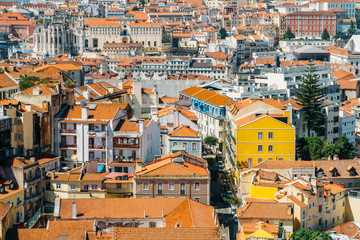 Fototapeta na wymiar Aerial View Of Lisbon City Home Rooftops In Portugal