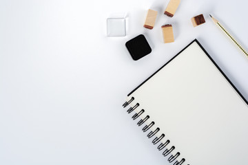 Simple minimalistic flat lay scene empty notebook