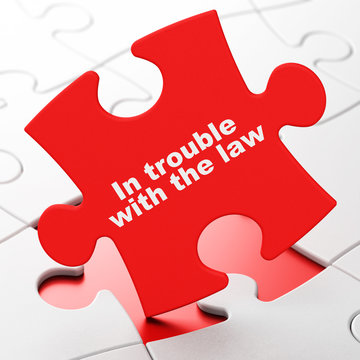 Law concept: In trouble With The law on Red puzzle pieces background, 3D rendering