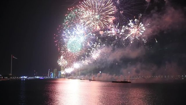 Fireworks lighting up the sky as part of 46th National Day celebrations in Abu Dhabi, UAE