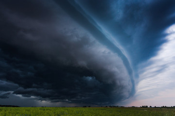 Obraz na płótnie Canvas Image of gigantic shelf cloud of aproaching storm taken in Lithuania