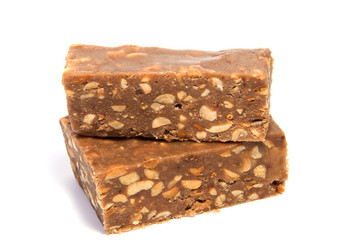 chocolate bar isolated on white / chocolate protein bar / Piece of chocolate candy isolated on white background