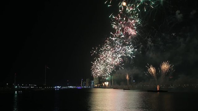 Fireworks lighting up the sky as part of 46th National Day celebrations in Abu Dhabi, UAE