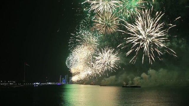 Fireworks lighting up the sky as part of 46th National Day celebrations in Abu Dhabi, UAE