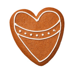 Gingerbread Heart Isolated on White Background