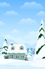 Vector vertical landscape with winter village