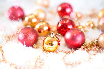 Elegant Christmas balls bokeh background. Happy New Year

