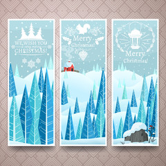 Christmas banners template with winter lanscape