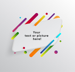 Vector background with paper card and abstract colorful shapes. Trendy neon lines and circles   wallpaper in a modern material design style.