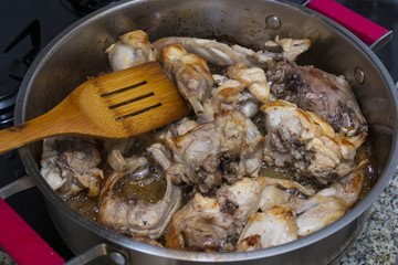 stew of rabbit in the casserole cooking