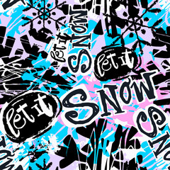 Let it snow, seamless winter hand craft expressive ink pattern.