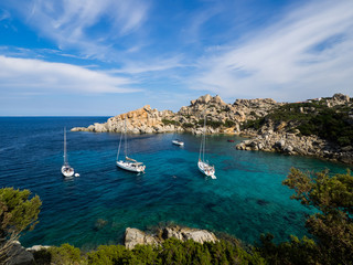 Boats anchoring at Capo Testa, Sardinia
