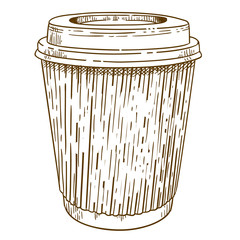 engraving illustration of takeaway cup