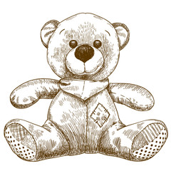 engraving illustration of teddy bear toy
