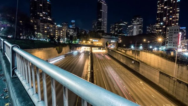 Seattle City Night Time-Lapse Rotating Freeway Overpass