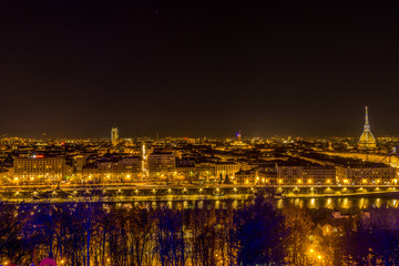 Panorama of turin with mole antonelliana at night