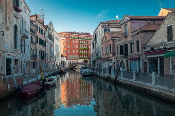 A canal of Venice, Italy. Romantic travel photo background