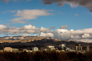 Boise skyline with clouds in the sky on a winter day