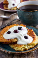 Cottage cheese pancakes or syrniki