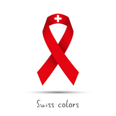 Modern colored vector ribbon with the Swiss colors isolated on white background, abstract Swiss flag, Made in Switzerland logo