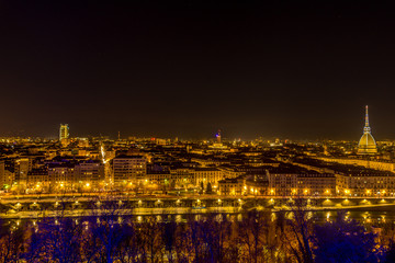 Panorama of turin with mole antonelliana at night