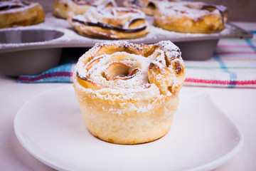 Obraz na płótnie Canvas Homemade bun with apples close-up