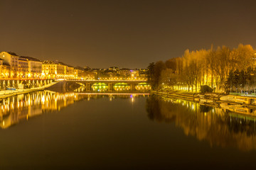 Fototapeta premium Bridge, panorama of turin at sunset