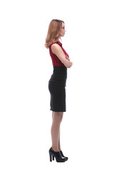 Elegant business woman in black skirt.