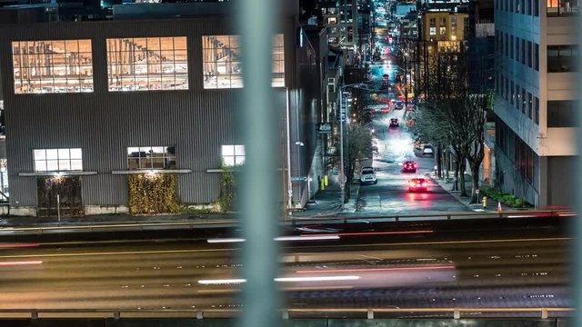 Nights City Streets Motion Time-Lapse in Downtown Seattle