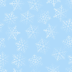 Fototapeta na wymiar Transparent Snowflakes Seamless Pattern. Christmas light blue background