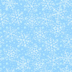 Transparent Snowflakes Seamless Pattern. Christmas light blue background