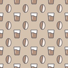 Coffee seamless pattern set with cups and beans. Vector illustration.