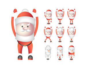 Set of santa clauses and snowmen isolated on white background. Vector cartoon characters for Christmas and New Year