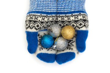 Christmas mittens are isolated on a white background.