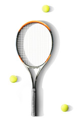 Tennis. Tennis racket and balls the white background. Isolated