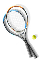 Tennis. Tennis rackets and ball the white background. Isolated
