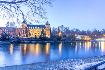 Obraz premium Castle at the park of valentino in turin. Panorama of Turin