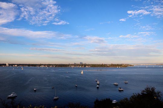 Looking to Swan River and Perth from Peppermint grove, Western Australia 