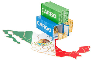 Cargo Shipping and Delivery from Mexico concept, 3D rendering