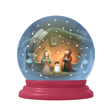 bola de cristal con portal de belen nevando