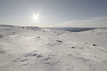 View of snowy Blefjell mountain area.