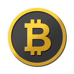 Golden gray bitcoin symbol coin on white background.  Reflective 3D logo.
