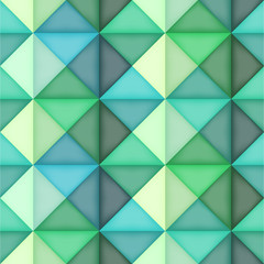 Vector seamless pattern. Repeatable design with geometric shapes. Minimalistic background with triangles and zigzag motif with volume effect. Green shades vector pattern.