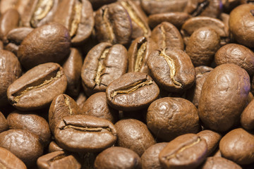 Coffee Beans Background. Close Up.