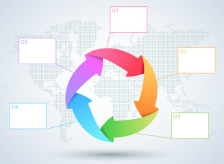 Infographic 5 Arrow Business Diagram With World Map