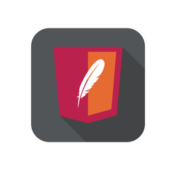 vector web development red shield sign - html5 styled badge with feather shape. isolated icon
