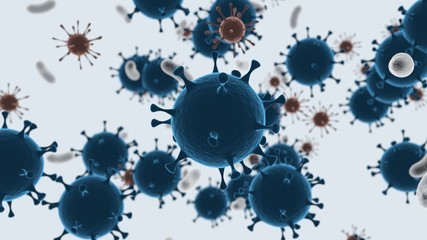 Microscopic images of viruses and bacteria, 3d rendering
