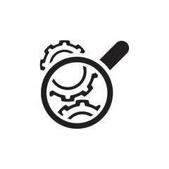 Cog Wheels Inspection Icon. Gears and Magnifier. Engineering Symbol.